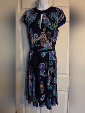 Tahari Arthur S. Levine Black Paisley Print Dress Size 8
